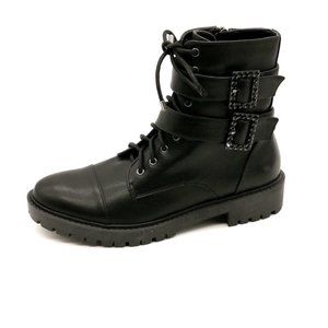 Jessica Simpson Womens Boots Kerina Black Lace Up Side Zip Double Straps 7.5 NEW